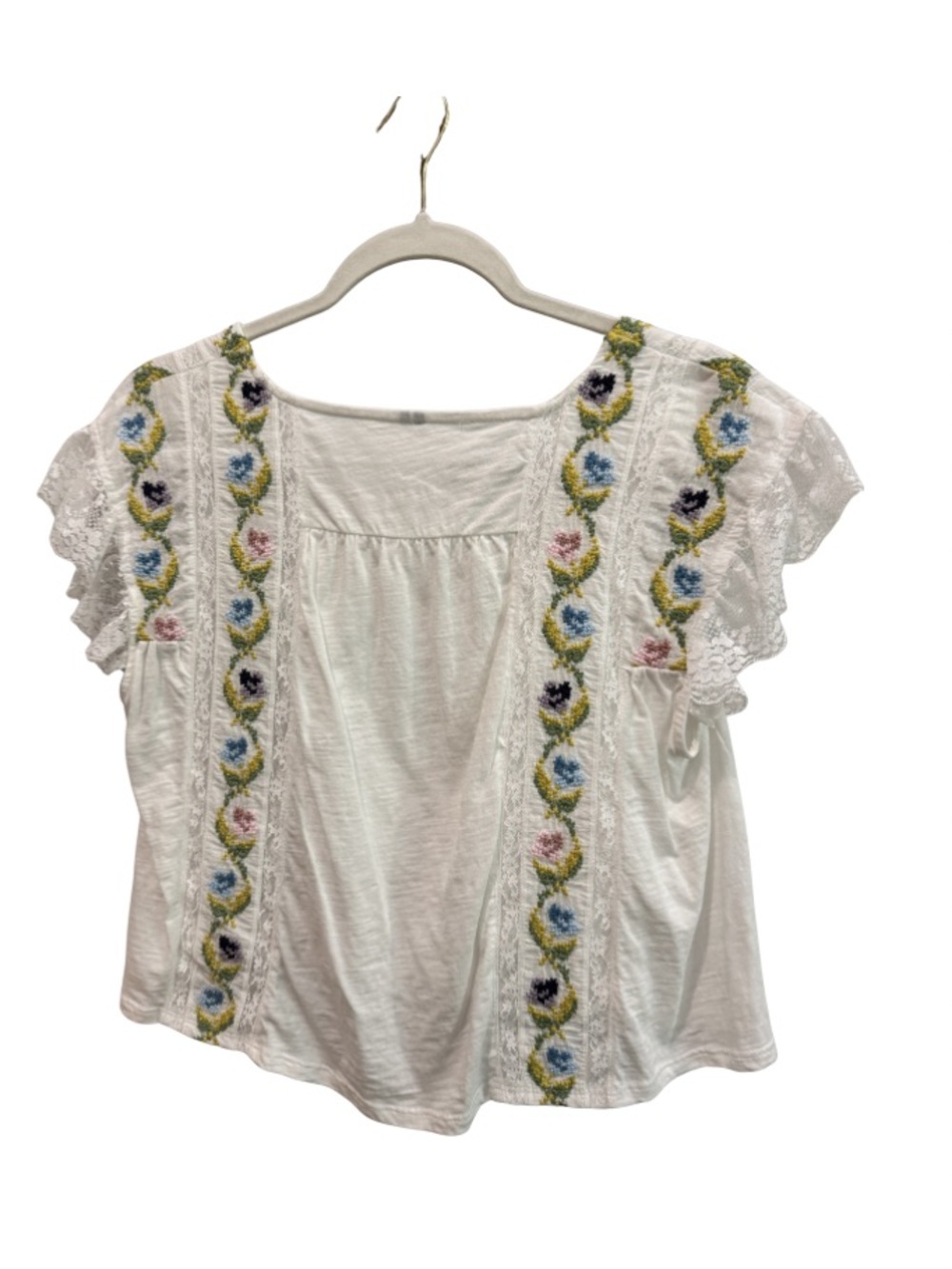 Free People Embroidered Floral Cropped Top with Lace - Picture 3 of 3